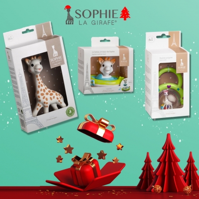 Кутия 2 " Коледата е възможна" - Автентичната Софи, дрънкалка с различни цветове и играчка за баня