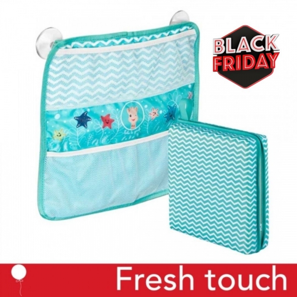 2 в 1 помощна подложка за баня с калъф за съхранение на играчки - Софи Жирафчето
