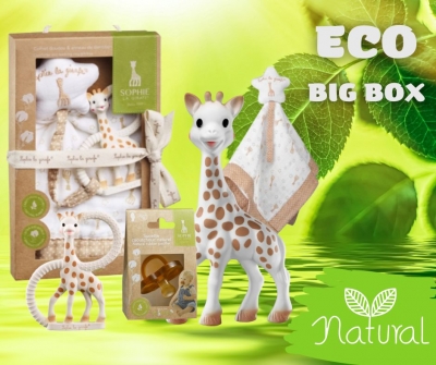 Еко BIG BOX 4: Жирафчето Софи, утешител за гушкане от 100% памук, много мека гризалка и залъгалка