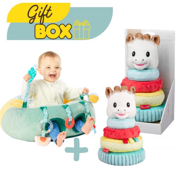 Gift Box : Софи Жирафчето бебешки пуф с активности + Плюшена пирамида