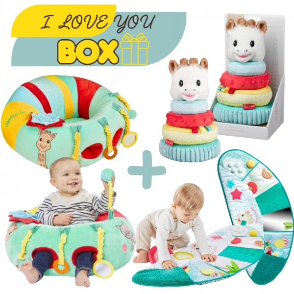Gift Box " I love you"  : Бебешки йога матрак + Плюшена пирамида + Пуф