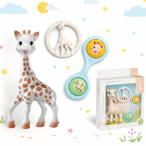 Жирафчето Софи – Бебешки подаръчен комплект със Софи, гризалка и дрънкалка